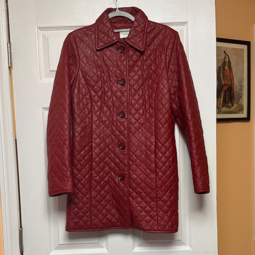 Neiman Marcus Quilted Red Leather Jacket